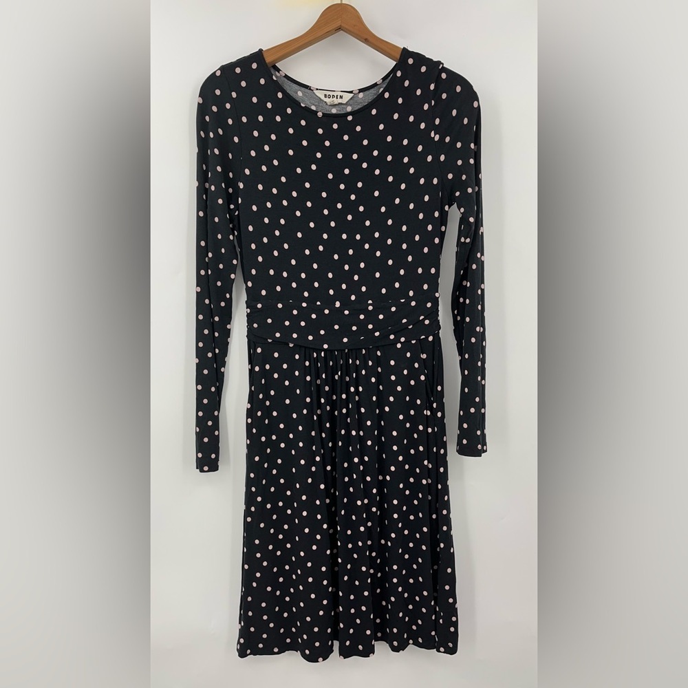 Boden US 6R Abigail Jersey Dress Long Sleeve 0460 Black Milkshake Pink Spot - Picture 3 of 13